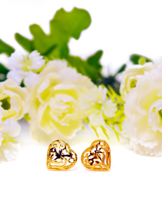ต่างหูชุบทองแท้ 3 ไมครอน ลายหัวใจถัก