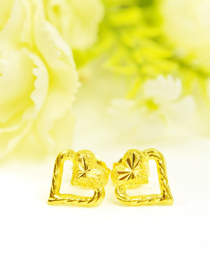 ต่างหู ทองคำแท้ ลายหัวใจซ้อน หนัก 1/2 สลึง
