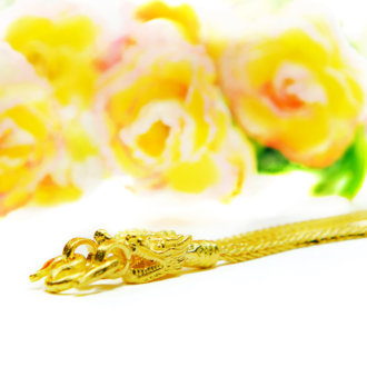 สร้อยคอ ทองคำแท้ ตัวสร้อยเป็นลายสี่เสาตัดลาย หัวจรวดเป็นมังกร สวยงาม น้ำหนักทอง 2 บาท