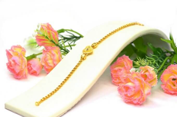 สร้อยข้อมือ ทองคำ 1 สลึง ลายผ่าหวาย ปะหัวใจ คั่นโอ่ง