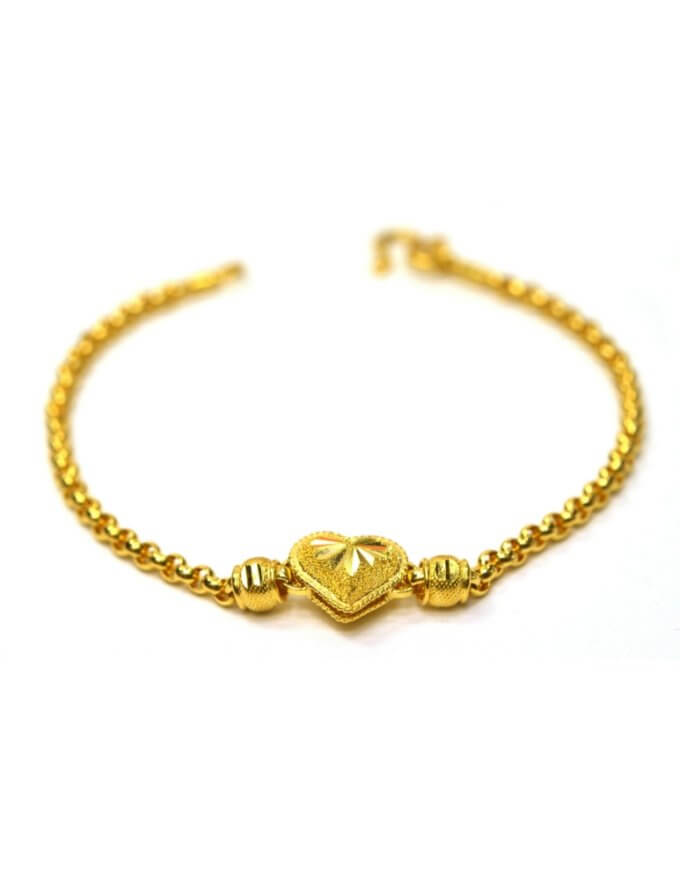 สร้อยข้อมือ ทองคำ 1 สลึง ลายผ่าหวาย ปะหัวใจ คั่นโอ่ง