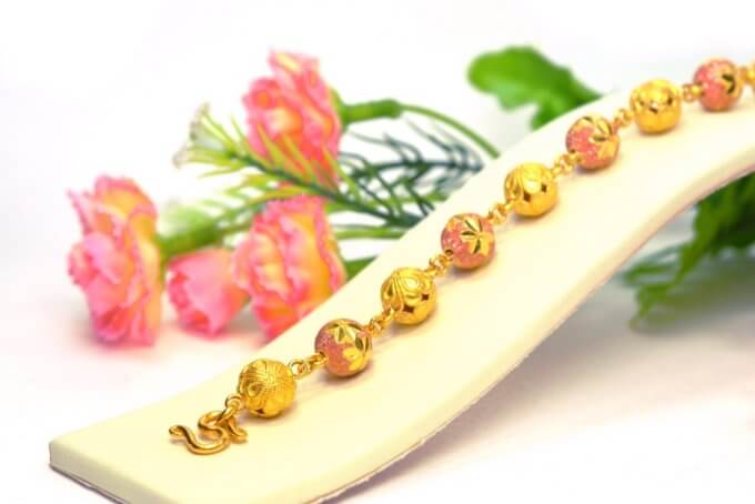 สร้อยข้อมือ ทองคำ 1 บาท ลายประคำ 2 สี เคลือบพิงค์โกลด์
